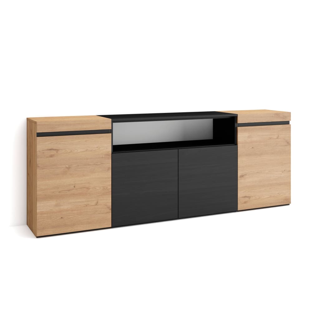 Buffet effet bois de chêne et noir 200x35x75cm - Maisons du Monde