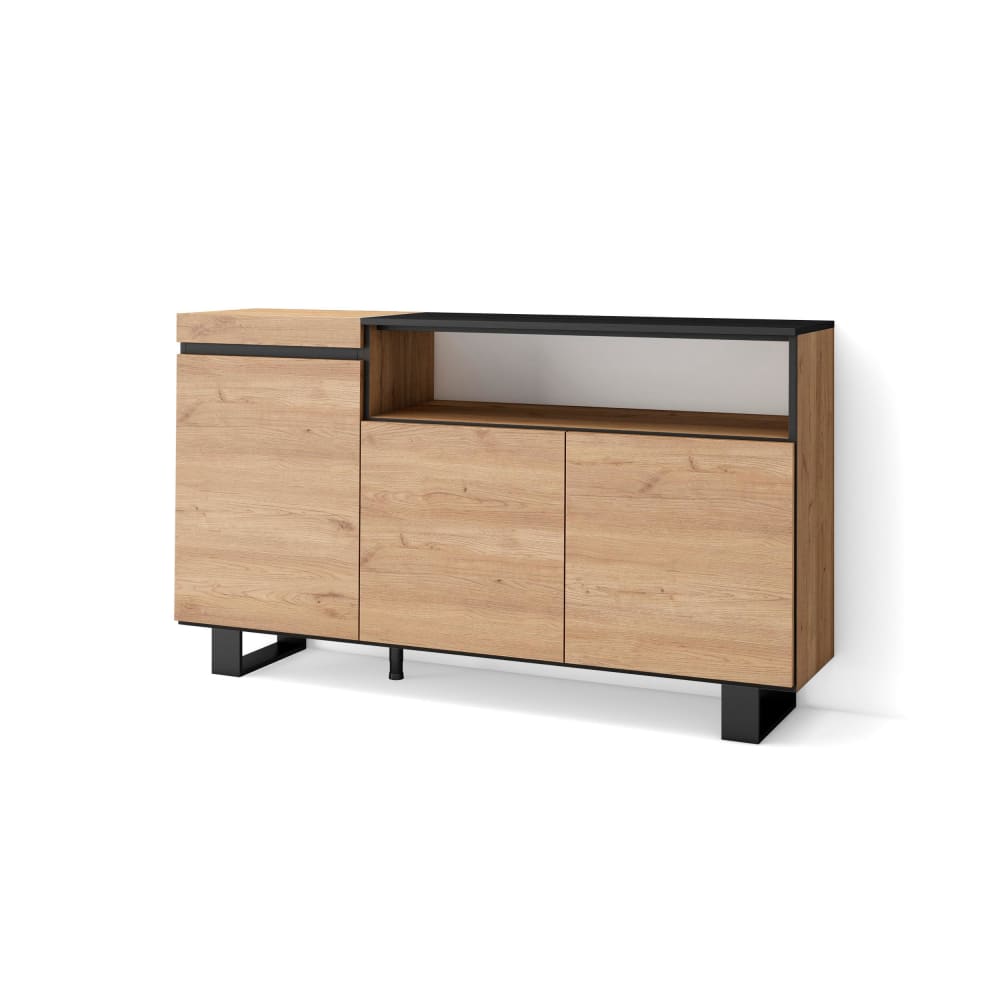 Sideboard Holzeffekt mit Beinen 150x35x87cm Eiche und Schwarz -