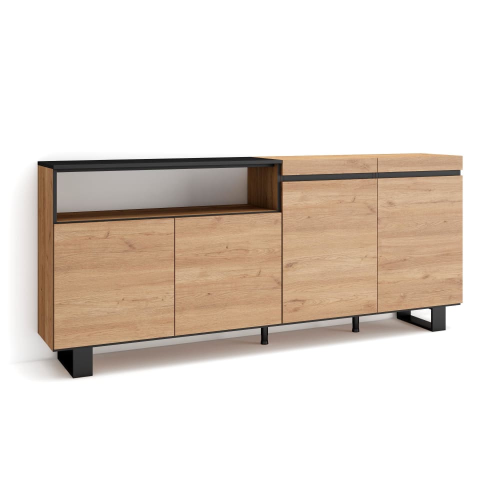 Sideboard Holzeffekt mit Beinen 200x35x87cm Eiche und Schwarz -