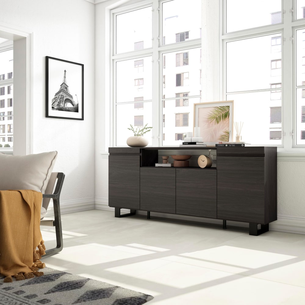 Buffet effet bois noir 200x35x87cm avec pieds