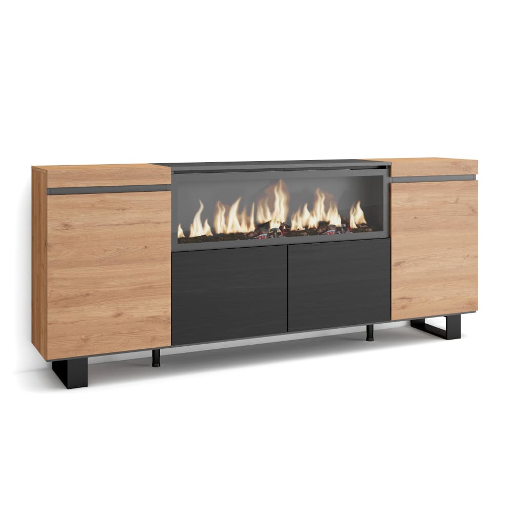 Sideboard Holzeffekt Kamin mit Feuereffekt 208x35x87 Eiche und