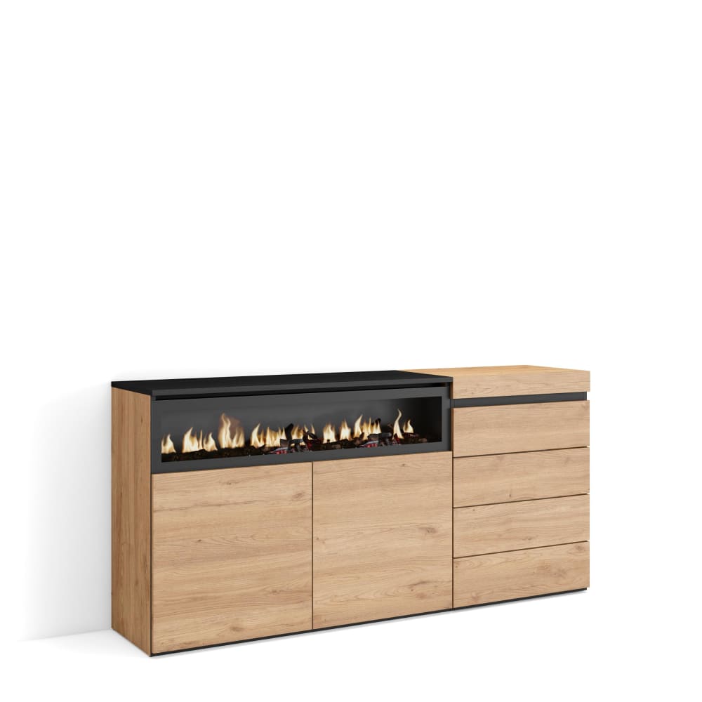 Buffet effet bois de chêne 157x35x75cm cheminée effet feu - Maisons du Monde