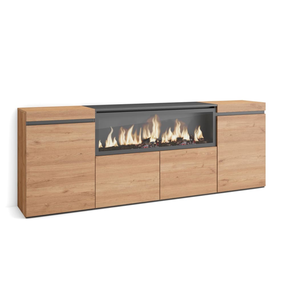 Sideboard Holzeffekt Kamin mit Feuereffekt XXL 208x35x75cm Eiche