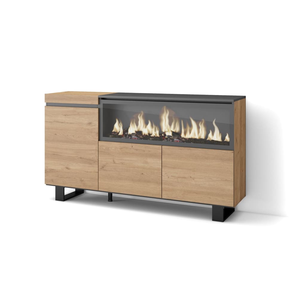 Sideboard Holzeffekt Kamin mit Feuereffekt XXL 158x35x87cm Eiche