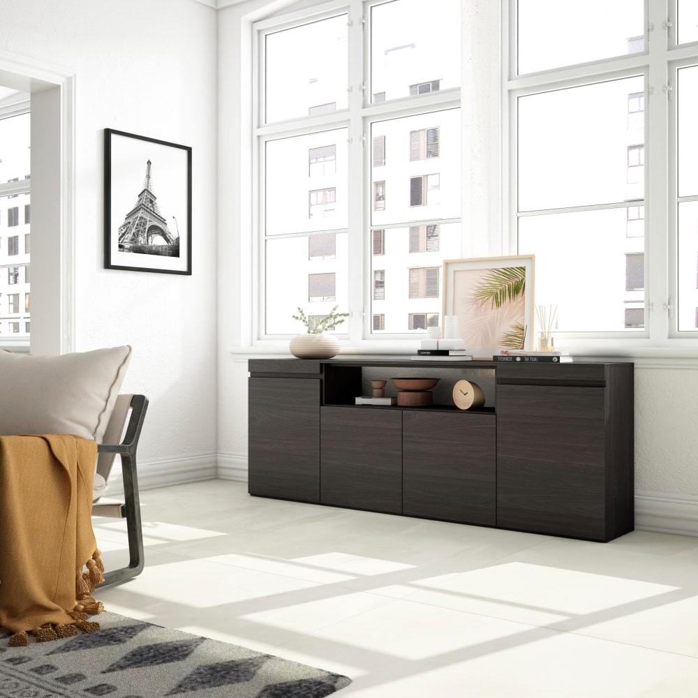 Skraut home Sideboard Holzeffekt 200x35x75cm Schwarz style modern Schwarz Spanplatte