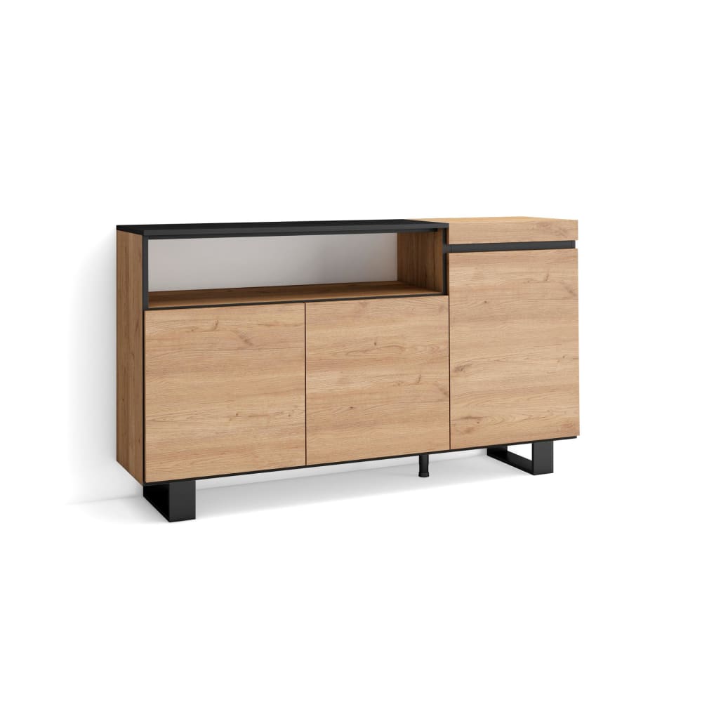 Sideboard Holzeffekt mit Beinen 150x35x87cm Eiche und Schwarz -