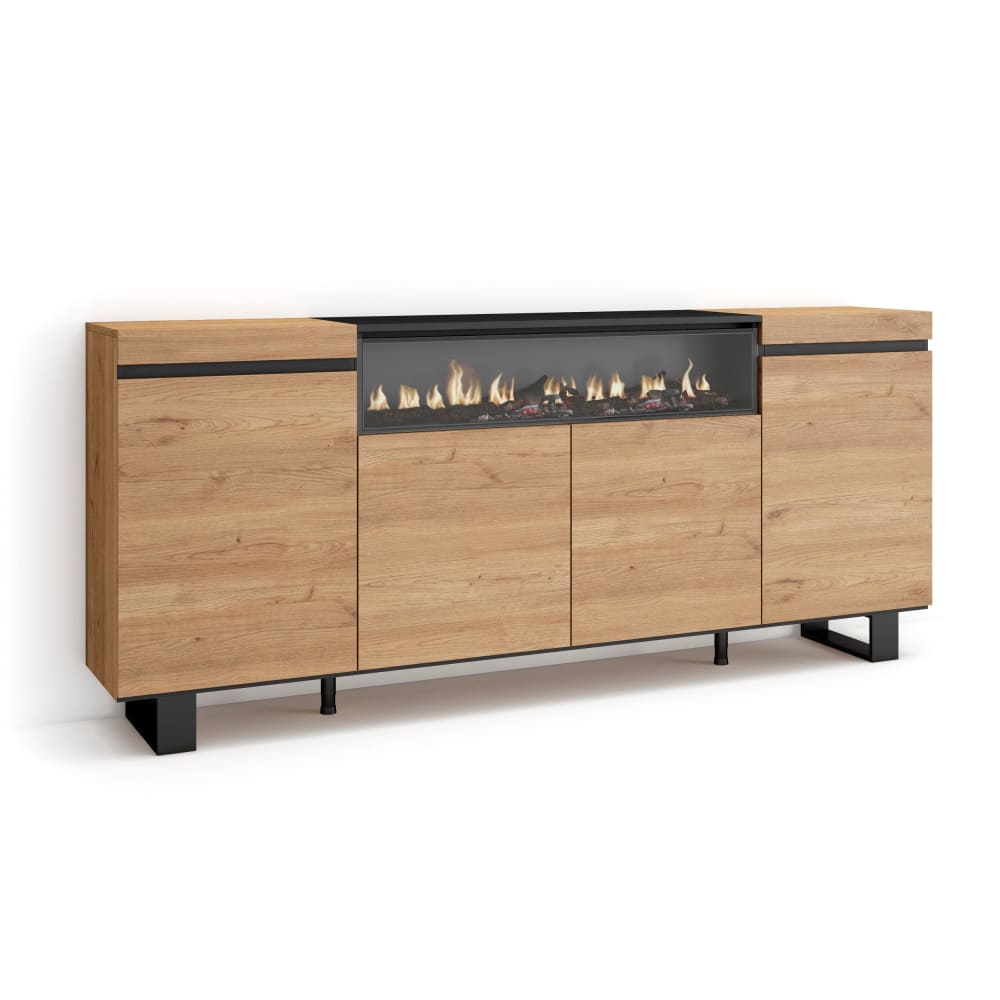 Buffet effet bois de chêne et noir 200x35x87cm cheminée effet feu - Maisons du Monde