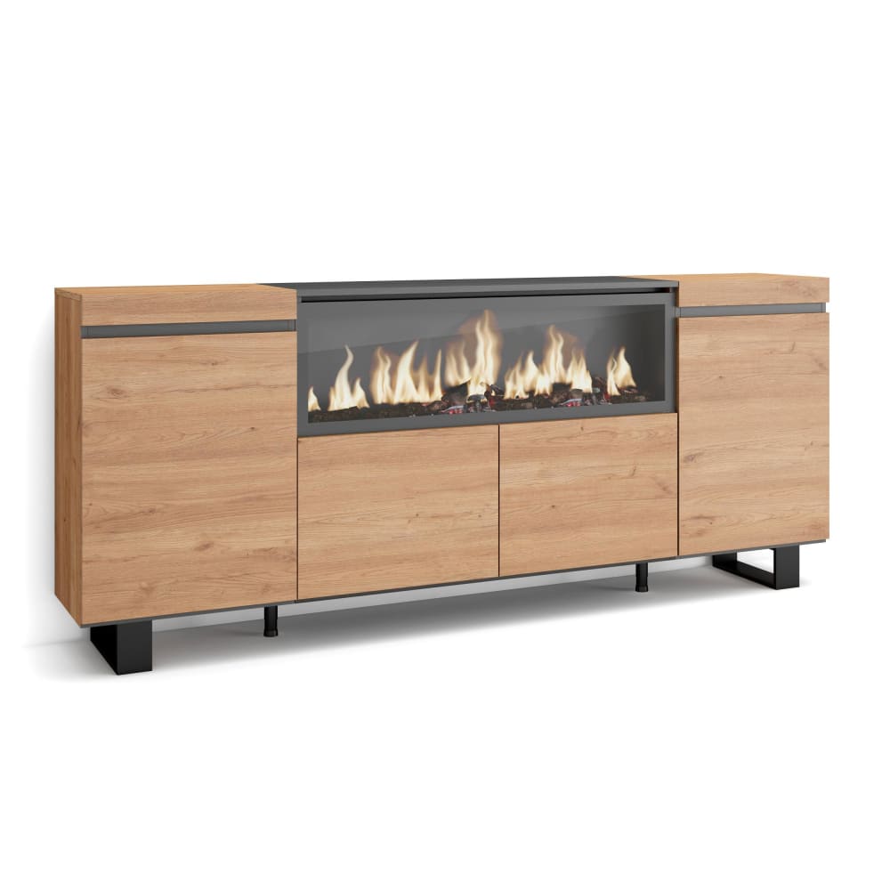 Sideboard Holzeffekt Kamin mit Feuereffekt XXL 208x35x87cm Eiche