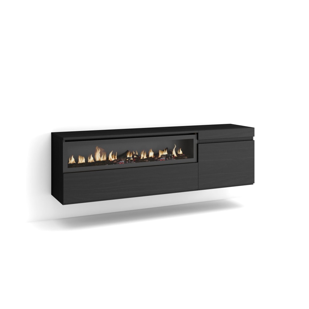 Meuble tv effet bois noir 150x35x45cm cheminée effet feu - Maisons du Monde