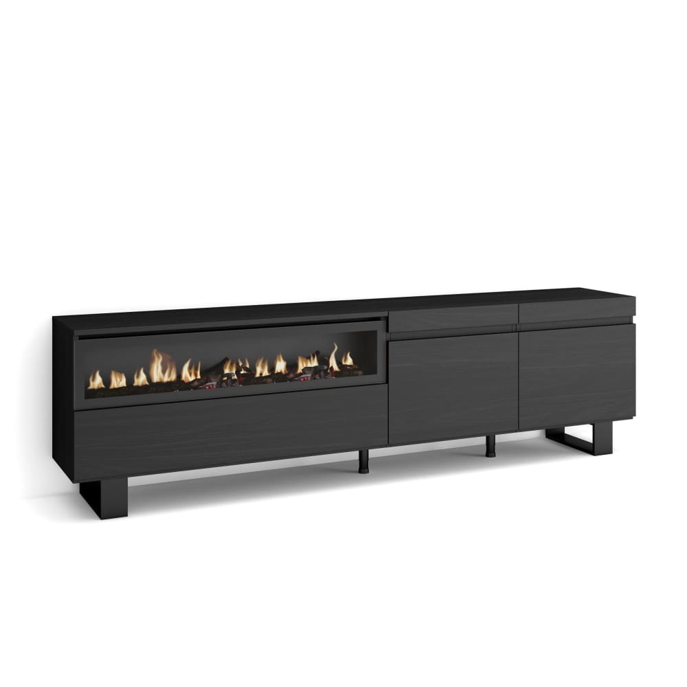TV-Möbel Holzeffekt Kamin mit Feuereffekt 200x35x57cm Schwarz -