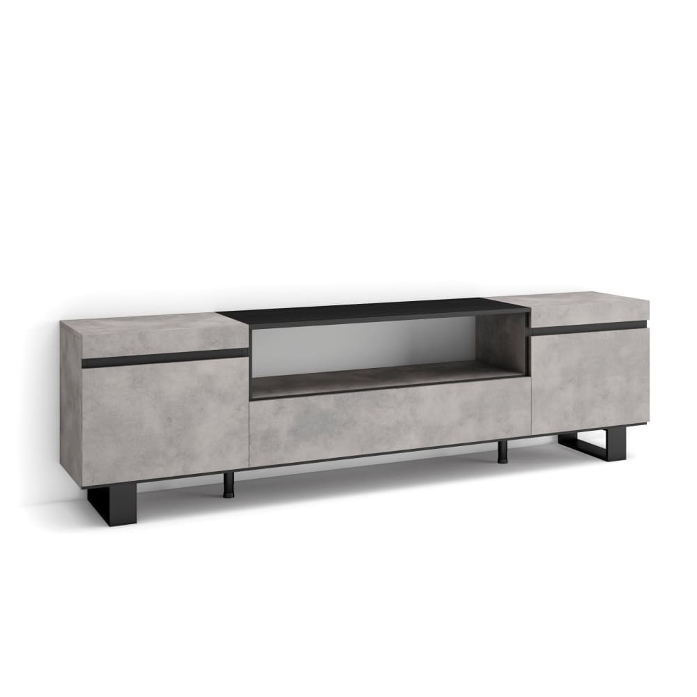 Meuble tv effet bois ciment 200x35x57cm avec pieds