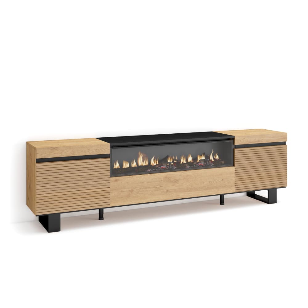 Meuble tv effet bois de chêne 200x35x57cm cheminée effet feu - Maisons du Monde