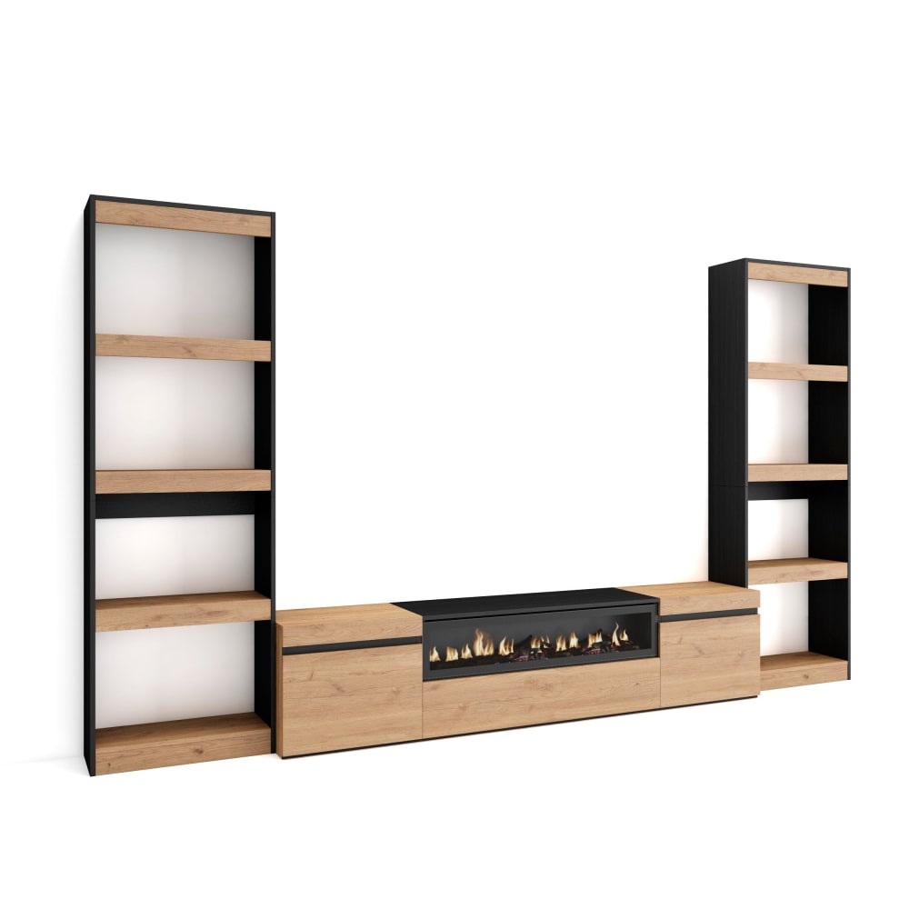 Ensemble meuble effet bois de chêne 320x35x186cm cheminée effet feu - Maisons du Monde