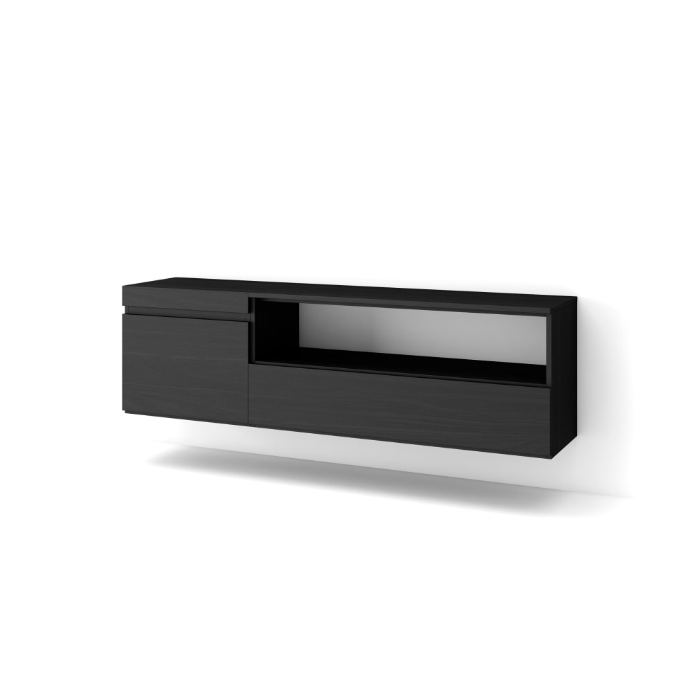 Meuble tv effet bois noir 150x35x45cm suspendu