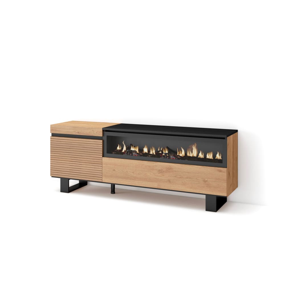 Meuble tv effet bois de chêne 150x35x57cm cheminée effet feu - Maisons du Monde