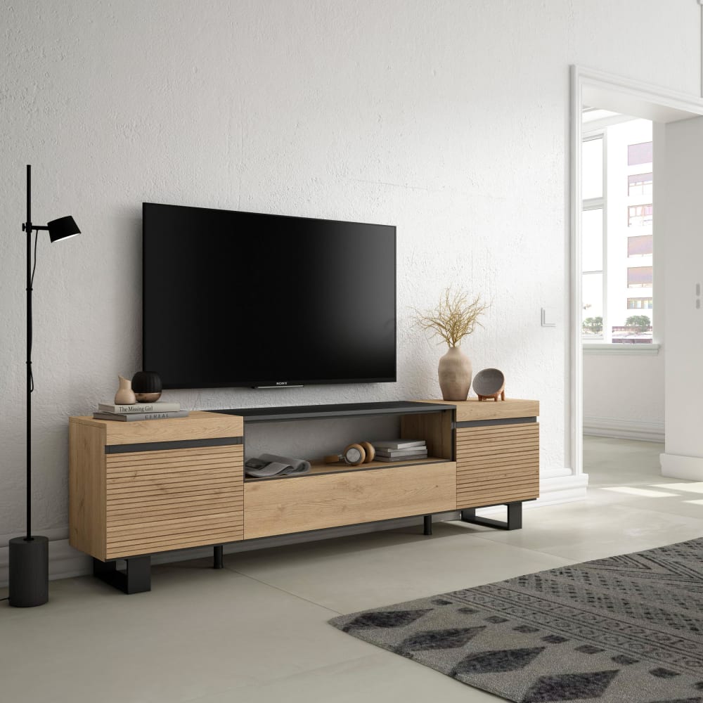 TV-Möbel Holzeffekt mit Beinen 200x35x57cm Eiche - Maisons Du