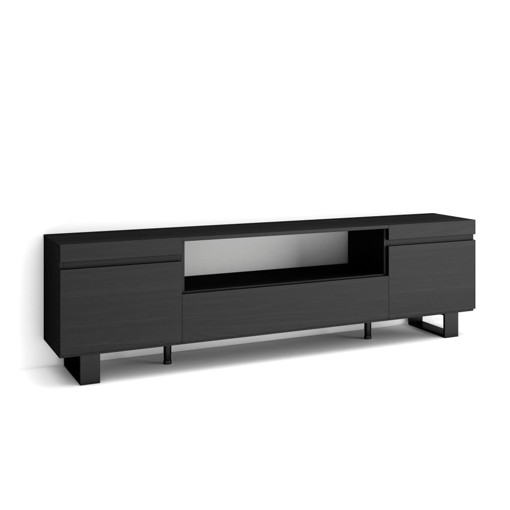 TV-Möbel Holzeffekt mit Beinen 200x35x57cm Schwarz - Maisons Du