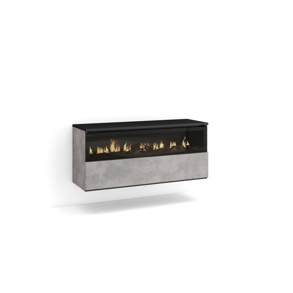 Cheminée électrique led effet bois ciment 102x35x45cm effet feu - Maisons du Monde