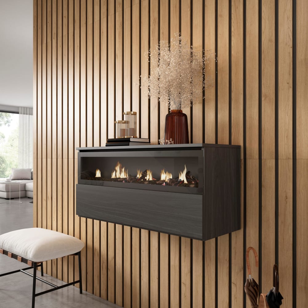 Cheminée électrique LED effet bois noir 102x35x45cm cheminée effet feu