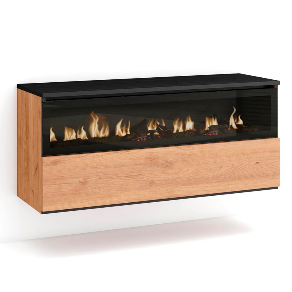 Cheminée électrique led effet bois de chêne 102x35x45cm effet feu - Maisons du Monde