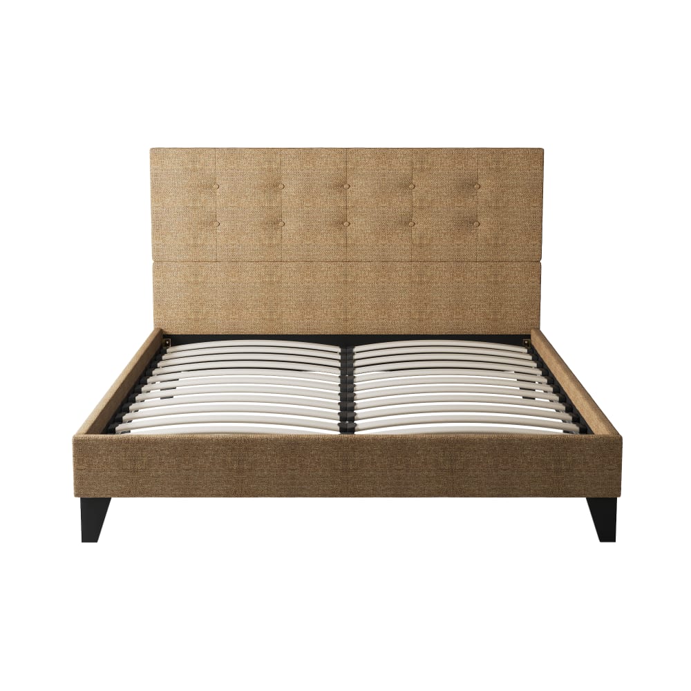 November Sleep Bett 140x200 cm mit Kopfteil aus braunem Stoff - Holz