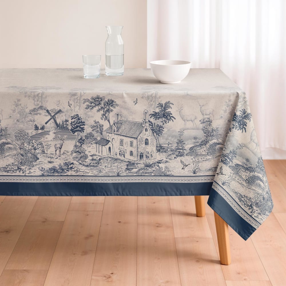 Nappe en coton bleu 155x300 cm