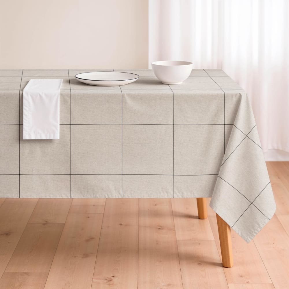 Schmutzabweisende Tischdecke aus 100 % Baumwolle, kariert, 155 x