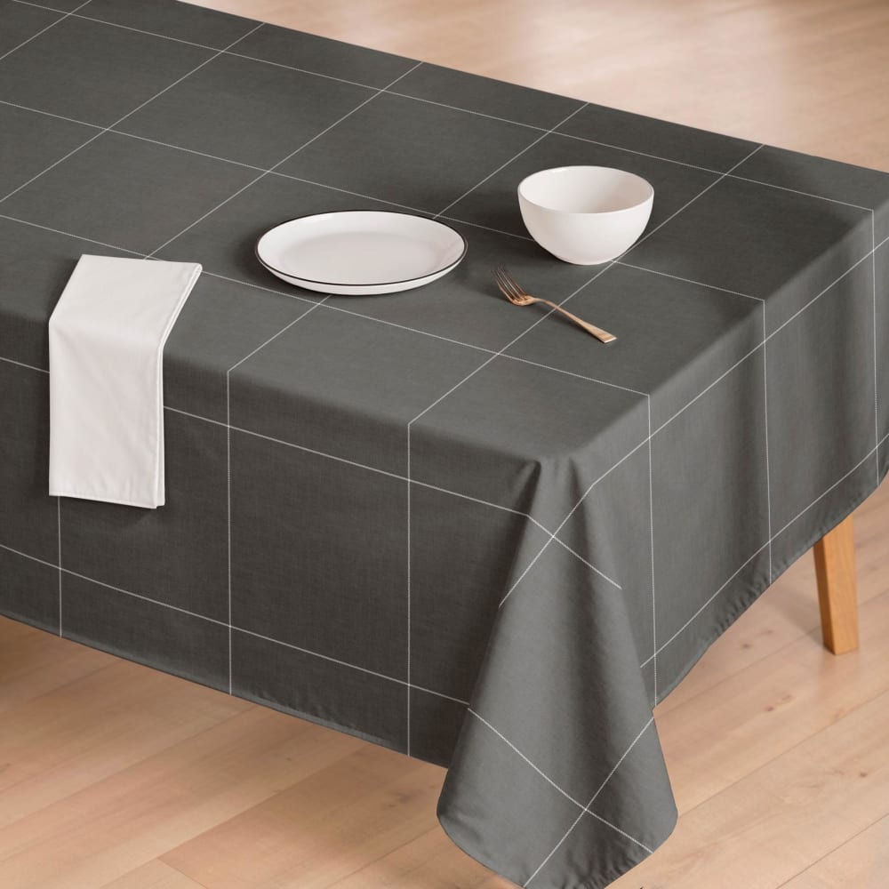 Nappe imprimée 100% coton résistant aux taches anthracite 155x250 cm