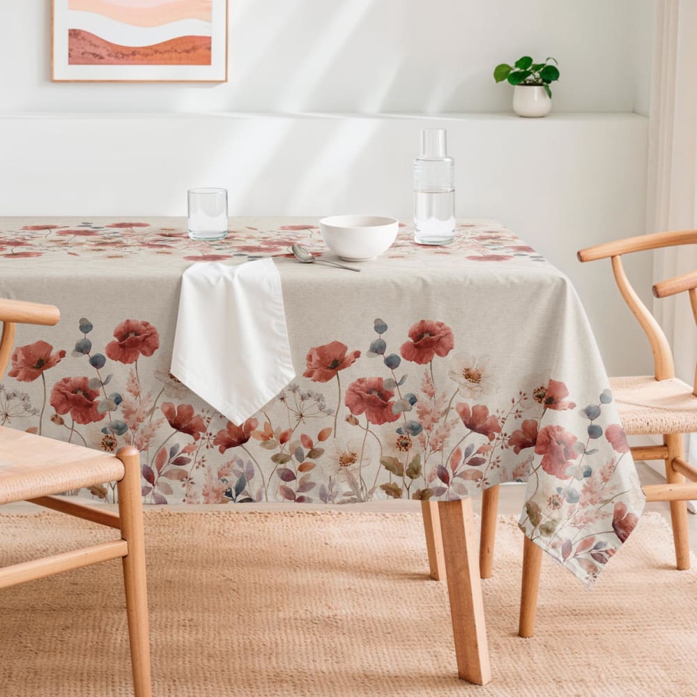 Nappe antitache en coton motif coquelicots rouges 155x250 cm Nappe antitache en coton motif coquelicots rouges 155x250 cm