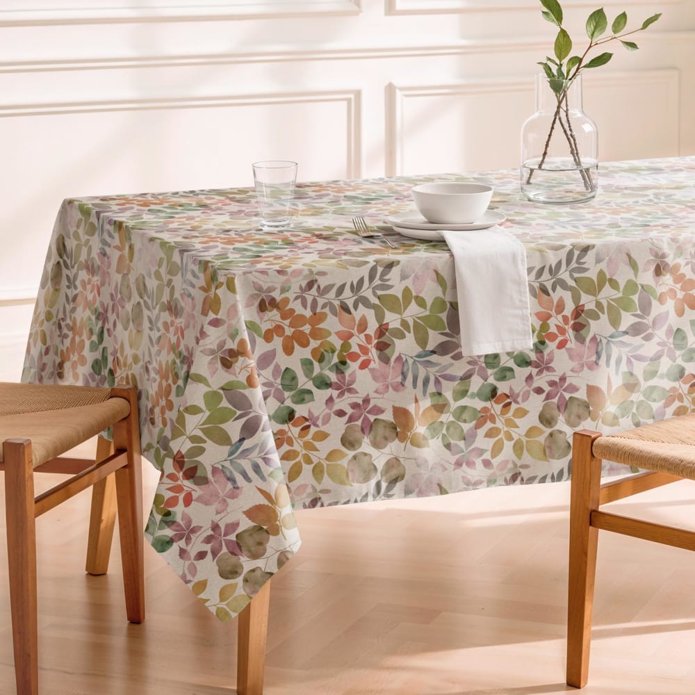 Nappe antitache en coton motif feuilles multicolores 155x100 cm