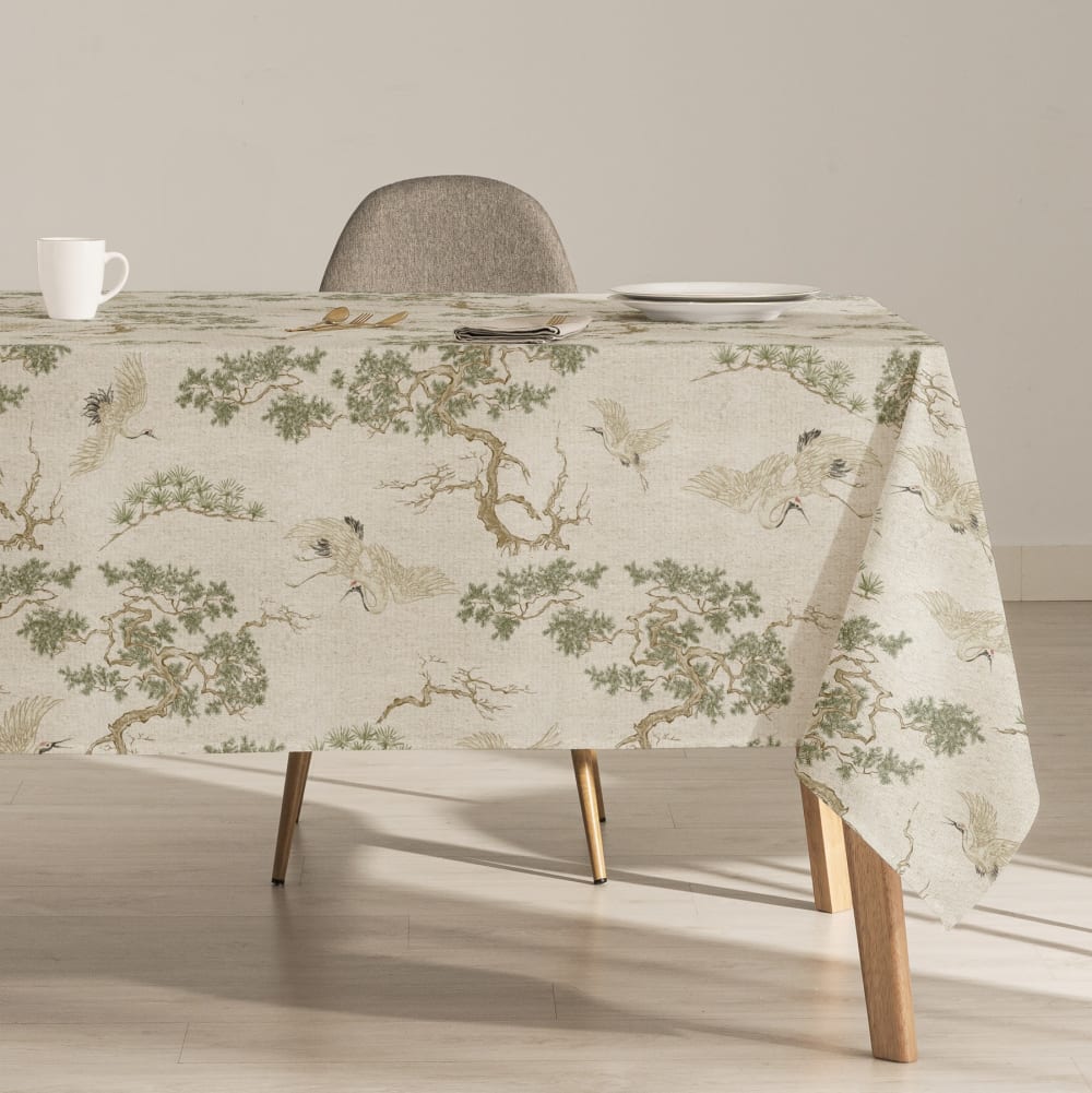 Nappe en coton et lin antitaches vert 155x155 cm