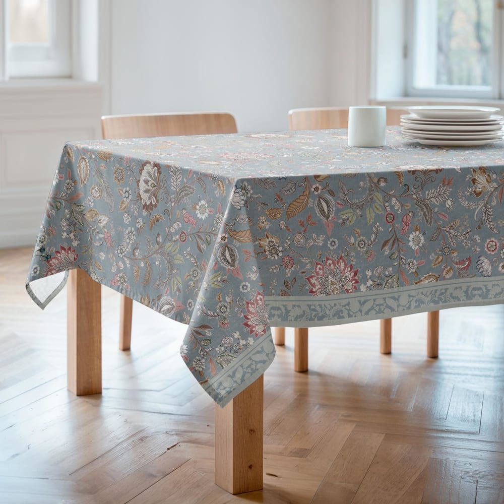 Nappe imprimée 100% coton résistant aux taches bleu 155x300 cm