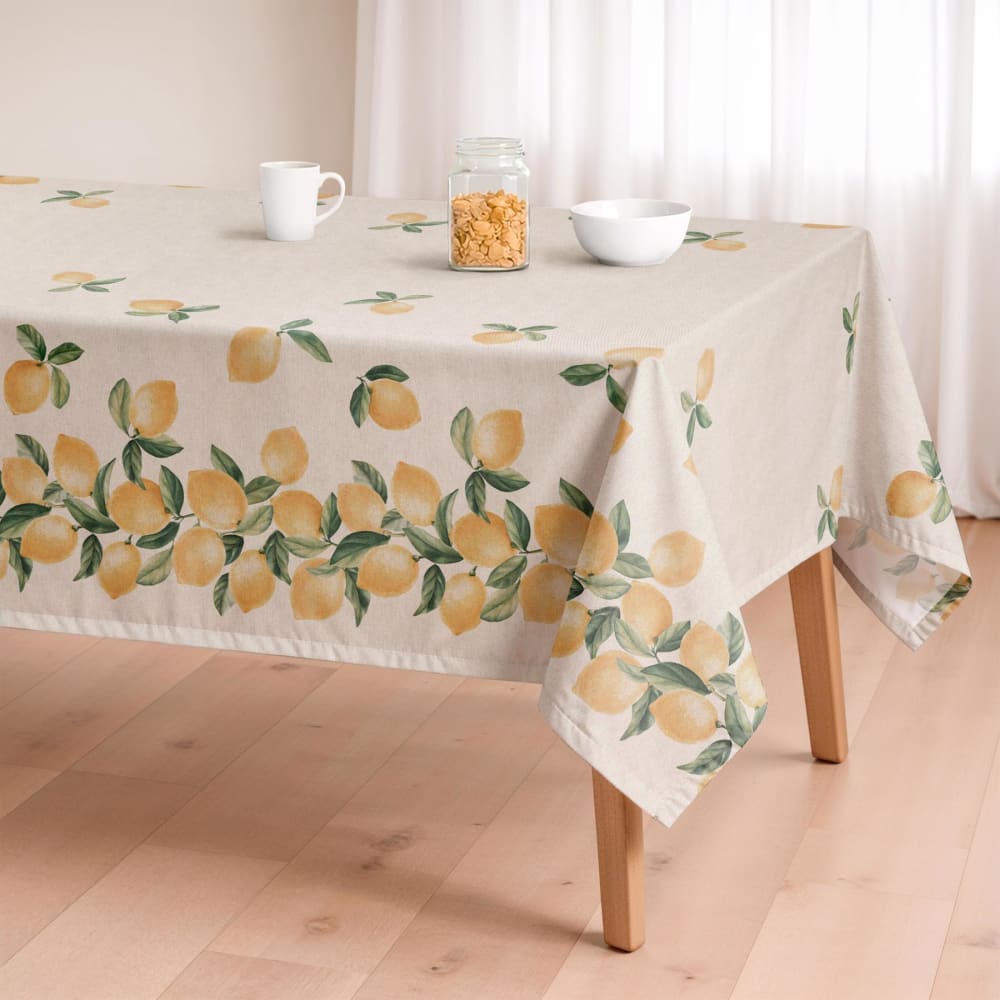 Fleckabweisende Baumwoll-Tischdecke mit Zitronen 155x200 -