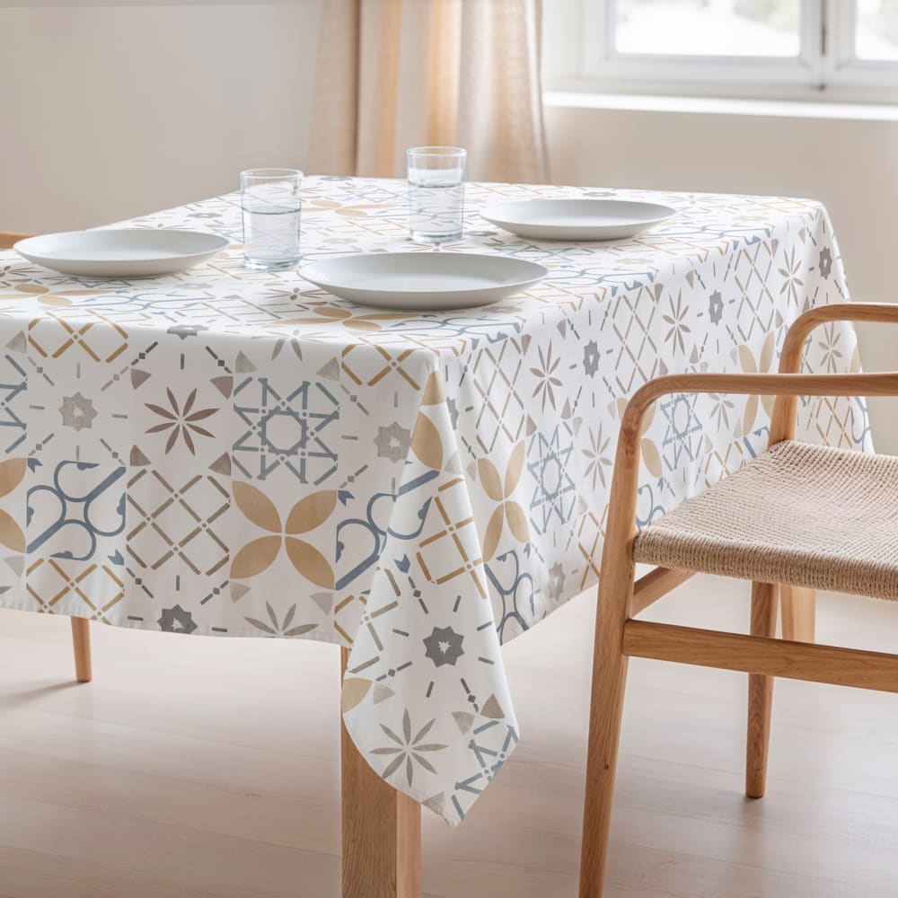 Bedruckte, schmutzabweisende Tischdecke aus 100 % Baumwolle, 155