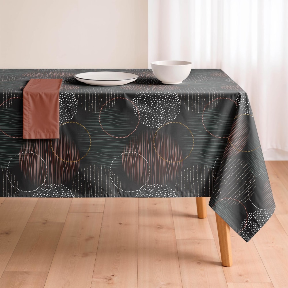 Nappe imprimée 100% coton résistant aux taches anthracite 155x100 cm