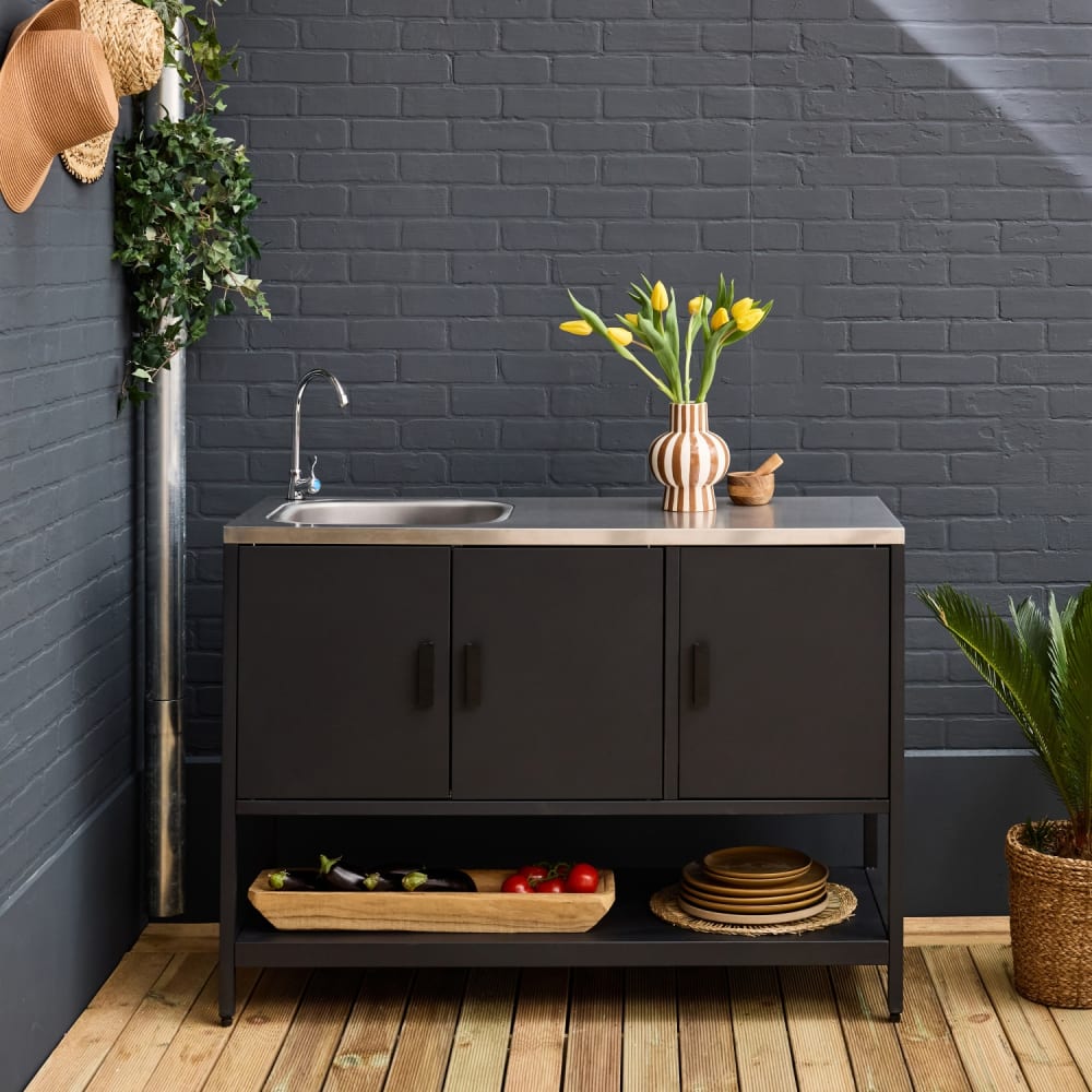 Cuisine d'extérieure en acier noir avec évier 120cm