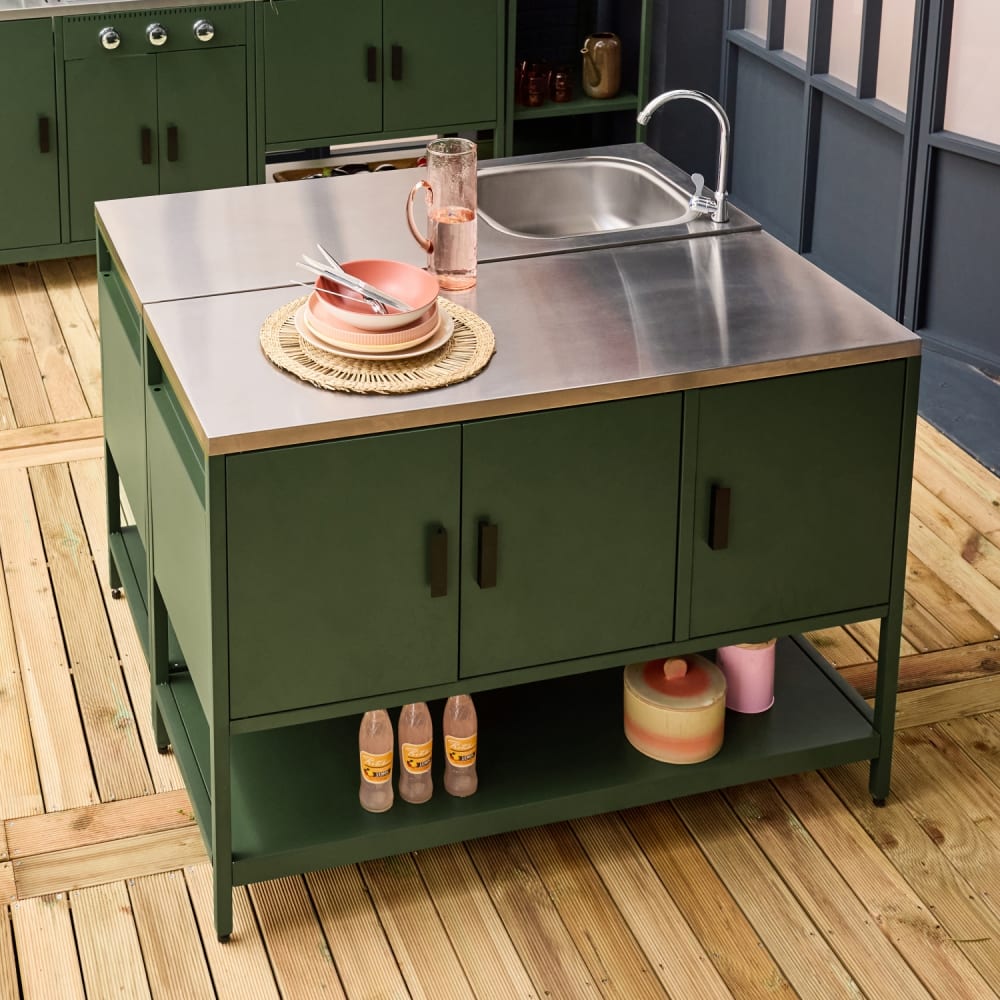 Cuisine extérieure 2 modules acier inoxydable vert