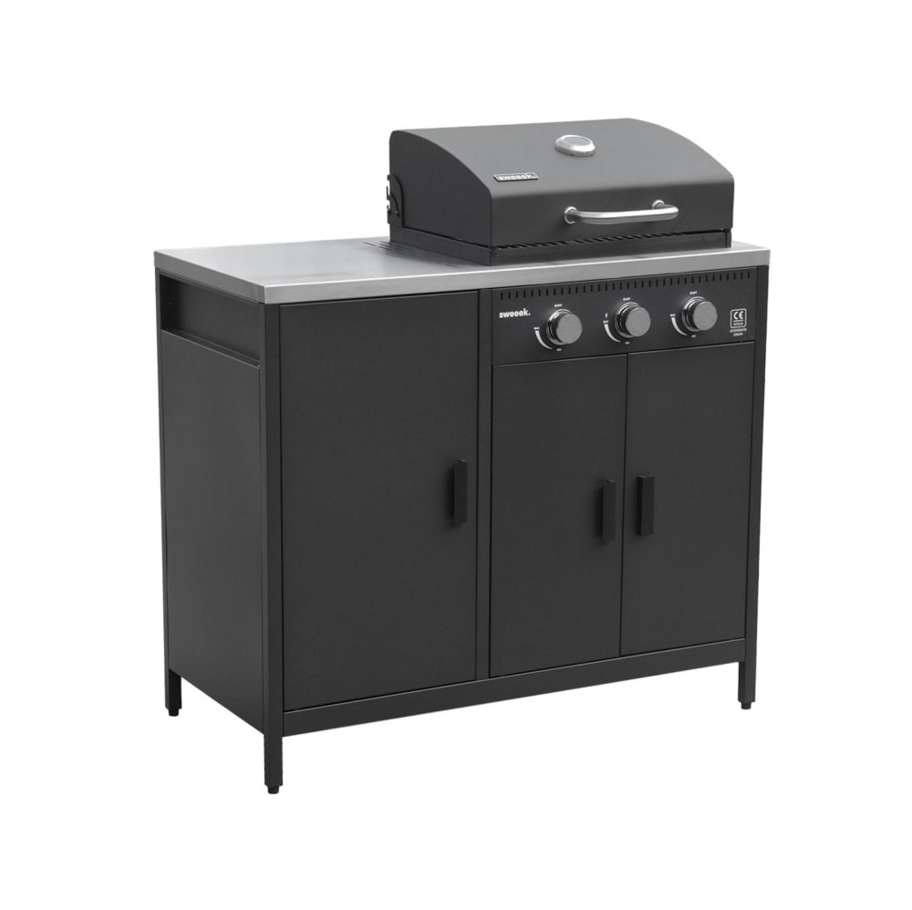 Barbecue gaz 3 brûleurs sur pieds inox noir - Maisons du Monde
