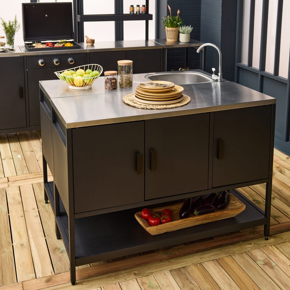 Cuisine extérieure 2 modules acier inoxydable noir