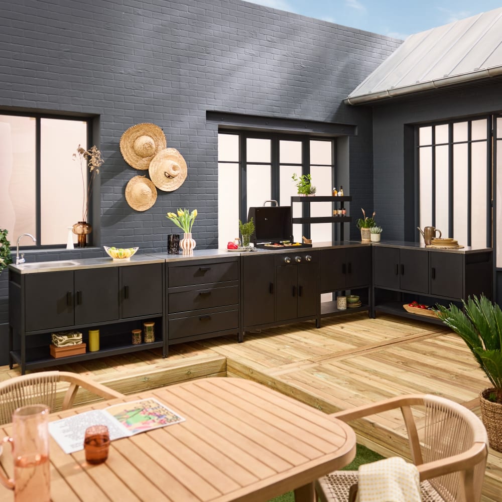 Cuisine extérieure 6 modules barbecue acier noir