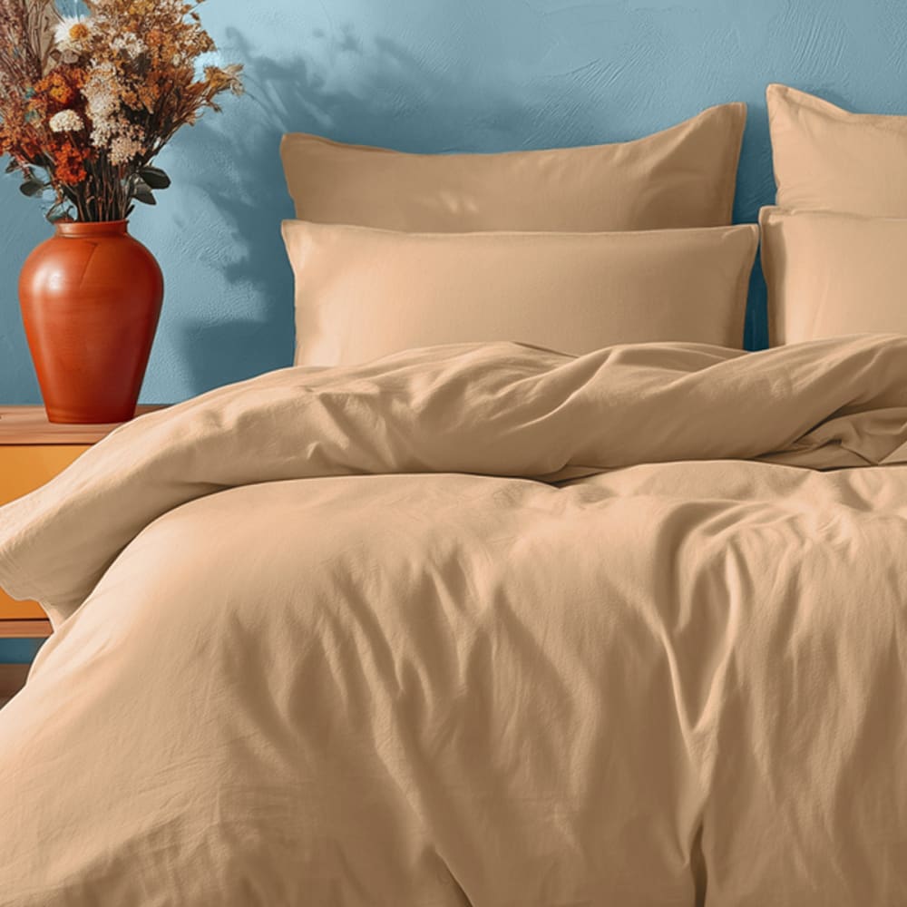 Parure de lit avec 2 taies rectangles coton moka 240x220 cm