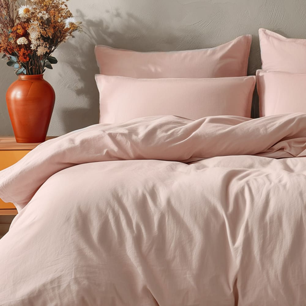 Parure de lit avec 2 taies rectangles coton poudre 200x200 cm