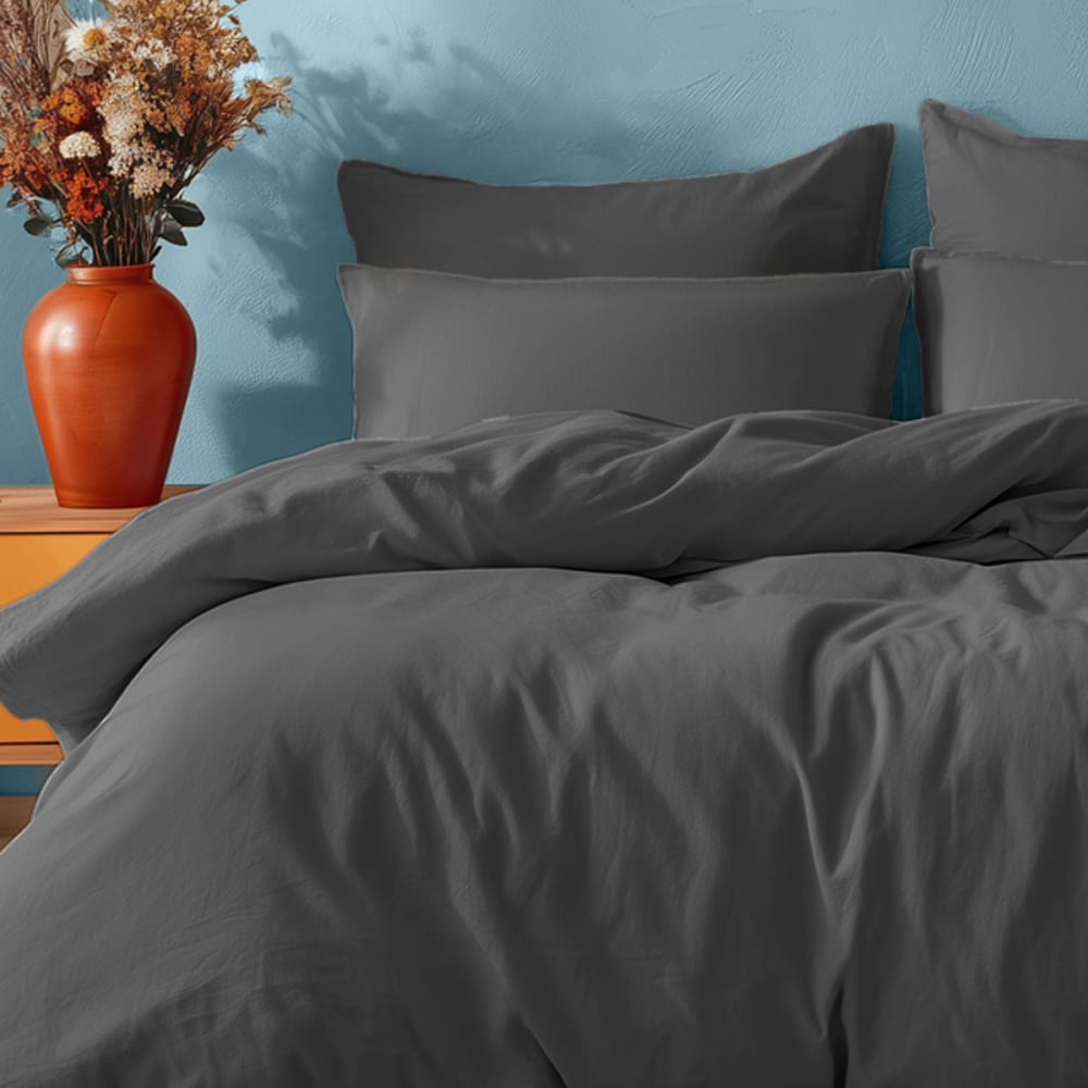 Parure de lit avec 2 taies rectangles coton anthracite 200x200 cm