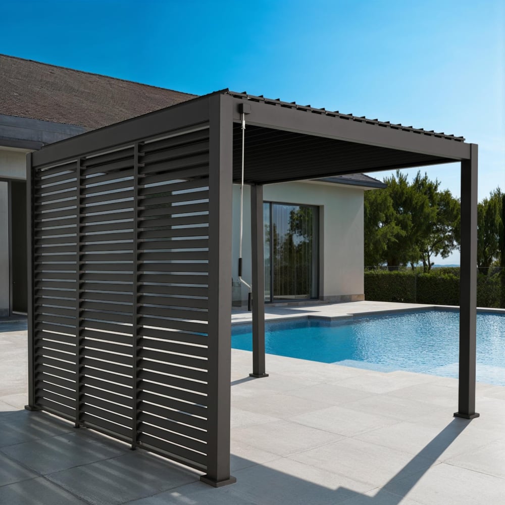 Pergola aluminium 3x3 m v2 3 persiennes anthracite