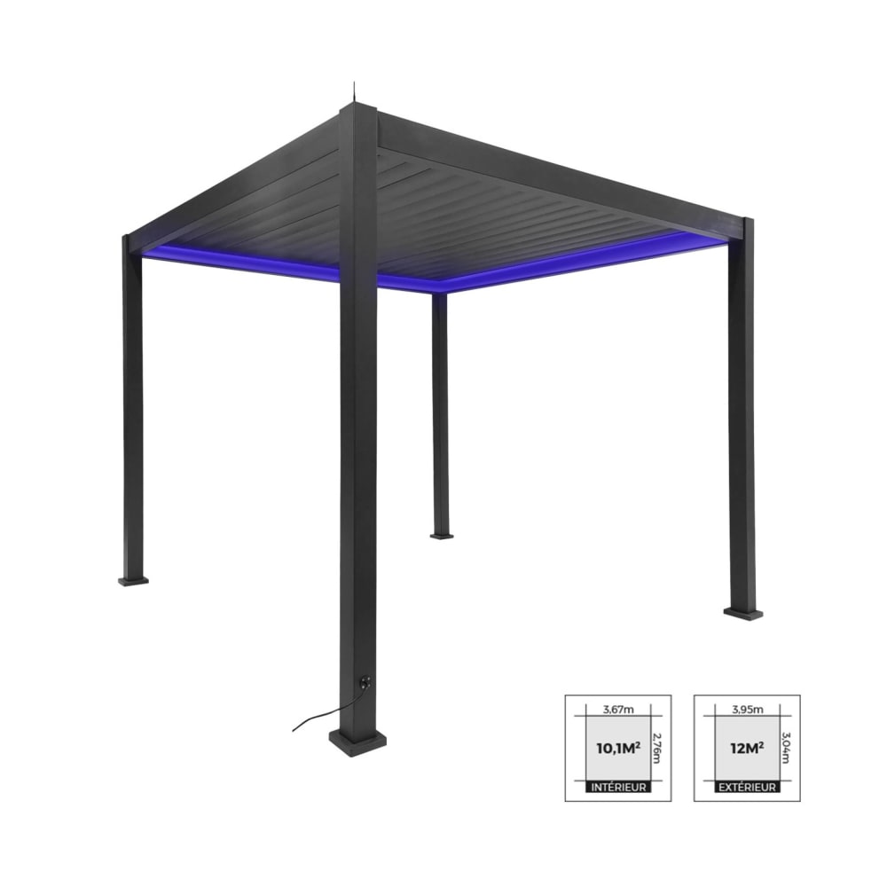 Pergola bioclimatique aluminium motorisée 3x3m led anthracite