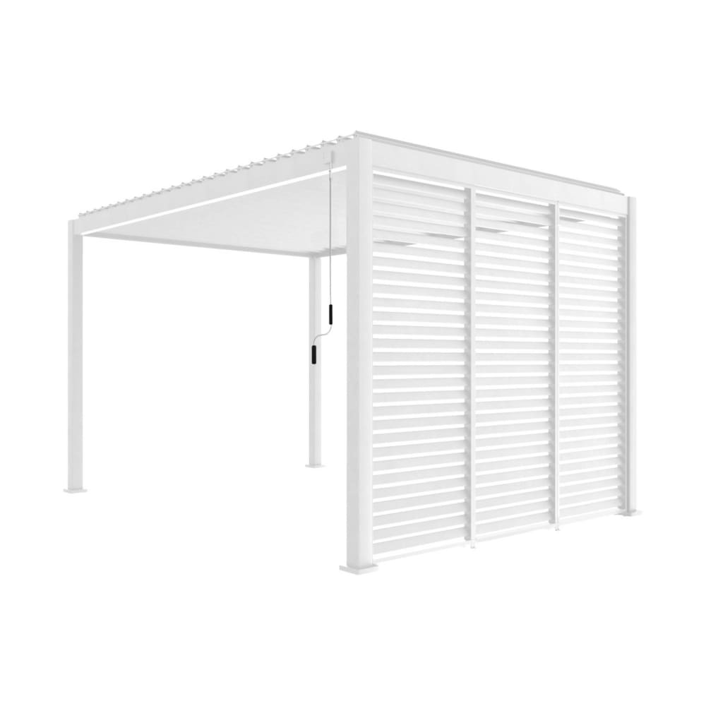 Pergola bioclimatique aluminium 4x3m, 3 persiennes 100cm blanc