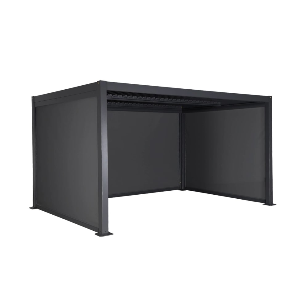 Pergola bioclimatique aluminium et acier 4x3m, 2 stores 3m, 1 store 4m