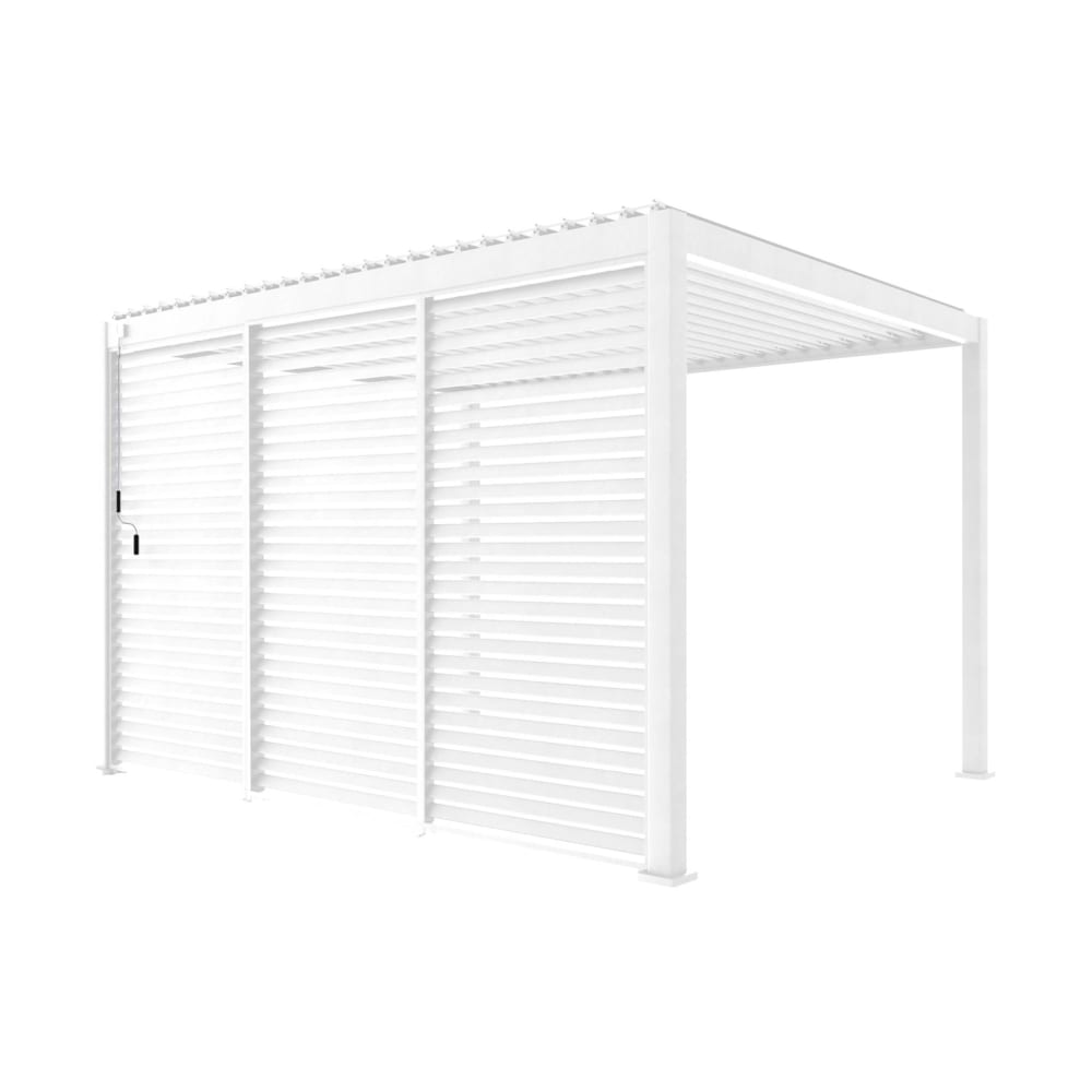Pergola bioclimatique aluminium 4x3m, 3 persiennes 130cm blanc