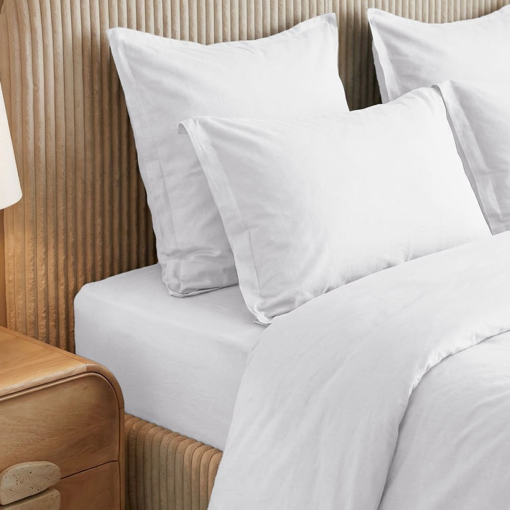 Parure de lit percale lavée 2 taies rectangles blanc 260x240 cm — vue 3