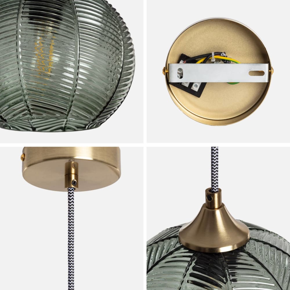 Suspension luminaire métal et verre vert — vue 4